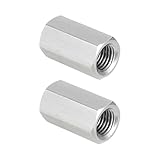 PATIKIL M10 x 1.25-Pitch 304 Stainless Steel Hex Coupling Nuts, 2Pcs 25mm / 1' Length Fully Threaded Rod Coupling Nut Studding Connector Fasteners, Silver Tone