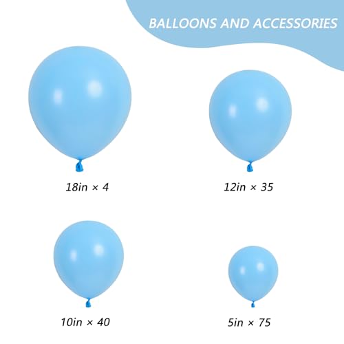 image for RUBFAC 154pcs Light Blue Balloons Different Sizes 18 12 10 5 Inches fo