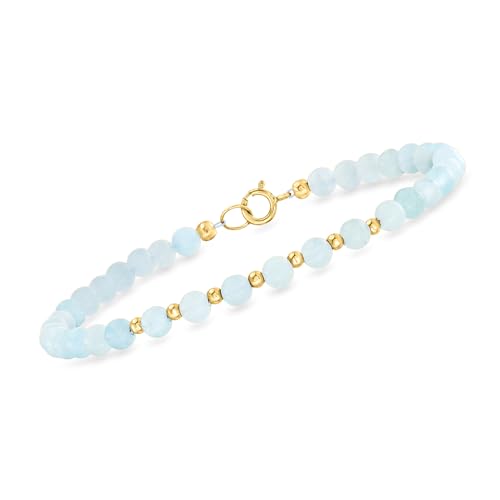 Ross-Simons 18.00 ct. t.w. Aquamarine Bead Bracelet in 10kt Yellow Gold. 7 inches