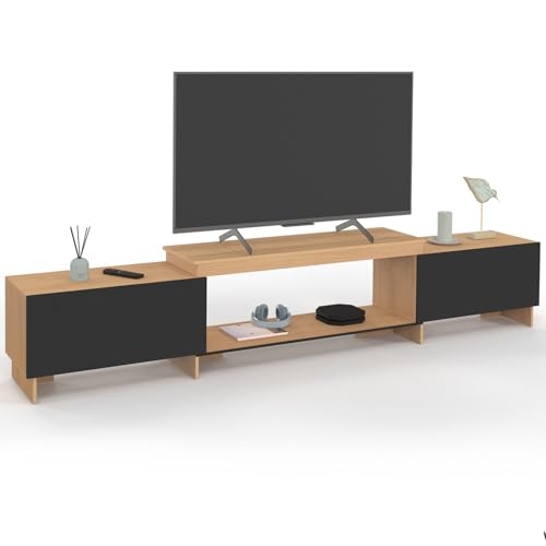 IDMarket - Mueble TV extensible 140-240 cm Vlad 2 puertas madera y negro