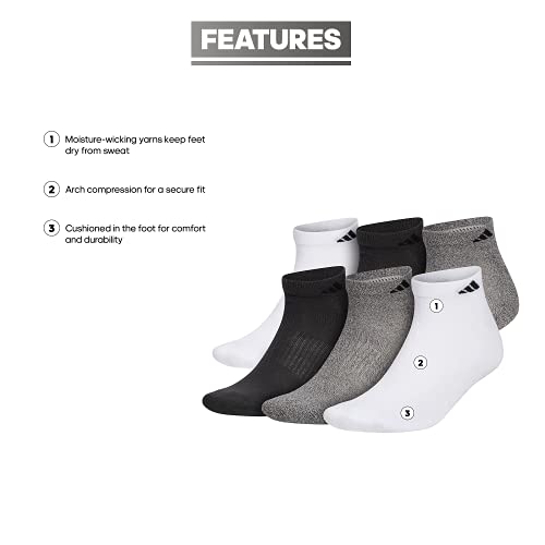 Adidas Men's Athletic Cushioned Low Cut Socks With Arch Compression For A Secure Fit (6-Pair), White/Alumina Beige/Carbon Grey, Large #TOP1