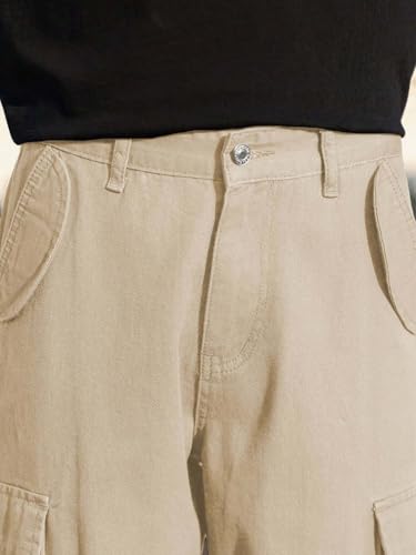 Image of KOTTY Men's Loose Fit Cargo Denim Jeans - Vintage Washed Utility Jeans with Side Pockets