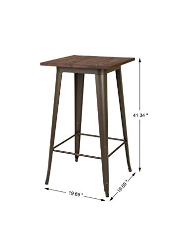 Glitzhome Rustic Square Metal Wood Bar Table Bistro Pub Dining Room Sturdy Frame Pub Tables Height 41 Inch #TOP6