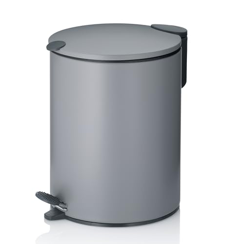 kela Cubo para cosméticos 5 l gris claro mate, tapa con cierre silencioso, Cubo de basura con pedal para baño MATS, cubo de basura para baño con cubo interior y asa de transporte