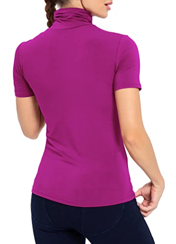 Image of AUHEGN Women's Mock Turtleneck Top Short Sleeve Lightweight Active T-Shirt (S-XXL)