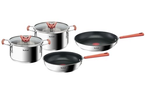 Tefal G720S6 Opti'Space 6-teiliges Topf- und Pfannenset | Premium Edelstahl 18/10 | Induktion | stapelbares Set | Messskala | Antihaftversiegelung | rutschfeste Griffe | Silber