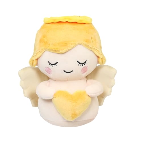 Malihome Peluche de ángel para niños, con alas blancas y un corazón, muñeco de peluche de ángel de la guarda, regalo de bautizo para niños/niñas, adecuado para todas las edades (corazón)