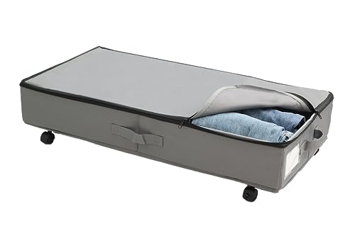Under Bed Storage with Wheels Underbed Storage Bins Containers with 3 Handles and Label Clothes Storage Drawer Organizer 600D Oxford Fabric Blanket Shoe Storage Box, Cloth Top, 1 pack