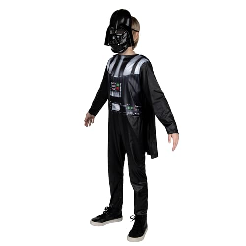 Star Wars Darth Vader Youth Costume - Printed Jumpsuit with Cape and Plastic Mask (L) Black