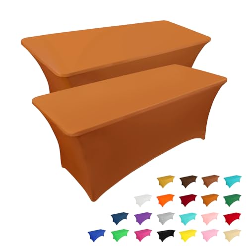 Image of IVAPUPU 2 Pack 6FT Table Cloth for Rectangular Fitted Events Stretch Caramel Table Covers Washable Spandex Tablecloth Protector for Party, Wedding, Cocktail, Banquet, Festival