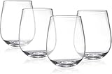MosesMo Premium Unbreakable Stemless Wine Glasses Set By Shatterproof Reusable Plastic Wine Cups - Looks like Real Glass - 15oz Perfect For Parties & Entertaining Guests - 4 Piece set