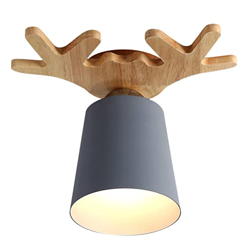 Luminaire en fer forgé bois de cerf plafonnier moderne gris