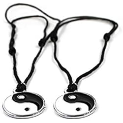 B&F 2 Colgantes Yin y el Yang de Acero Inoxidable, Ajustable y Extensible para Hombre y Mujer, Regalo de Novios
