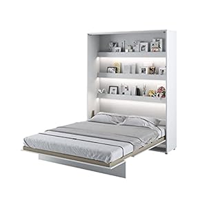 Lenart Kastbed, wandklapbed, 160 x 200 cm, bed concept, verticaal, wit hoogglans