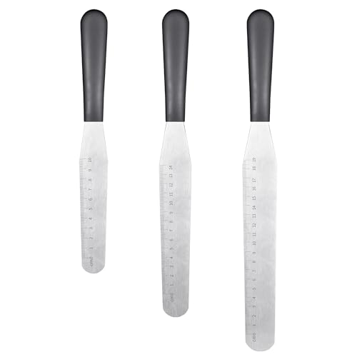 U-Taste Glasurspachtel Set, Torten Palettenmesser mit 15/20/25 cm gerader Edelstahlklinge, Streichpalette mit rutschfestem PP-Griff zum Dekorieren von Kuchen, Backen, Gebäck, Creme, Butter (Schwarz)