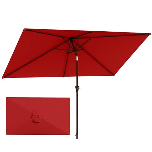 Patio Kingdom 6.5'x10' Rectangular Patio Outdoor Umbrella,Large Coverage with Push-Button Tilt & UV Protection,Sturdy Ribs for Deck,Lawn,Pool,Backyard