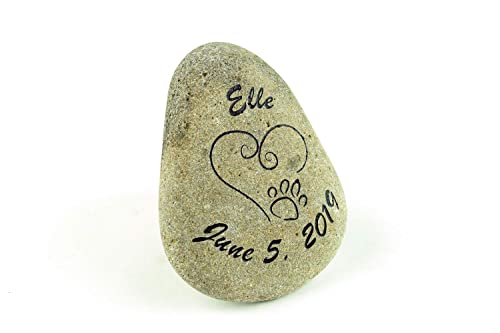 Graphicrocks Sandblast Engraved River Stone Pet Memorial Headstone Grave Marker Dog Cat H Med #TOP2