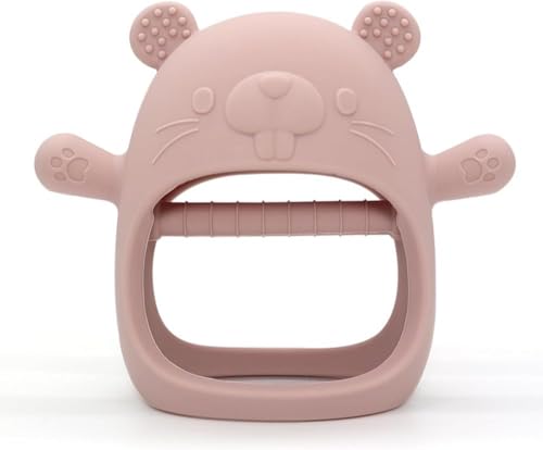 Image of PandaEar Silicone Baby Teething Toys| Baby Hand Teether Mitten for Sucking Needs| Chew Toys Hand Pacifier for Soothing Teething Pain Relief (Groundhog Pink)