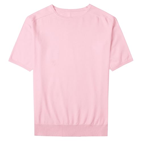 Betusline Mens Crew Neck Short Sleeve Wool Blend Sweater Pullover Basic Knit Tee