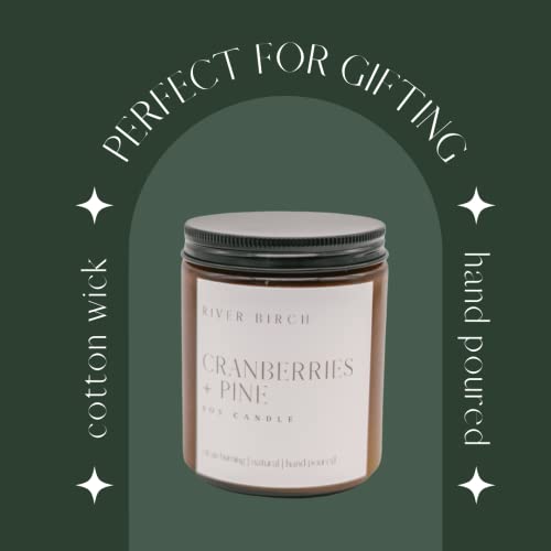 River Birch Candles Cranberries + Pine Scented Candle | Premium, All-Natural, Non-Toxic, Soy Amber Jar Candles | 8.5Oz 40 Hr Burn Time | Cozy Relaxing Gifts For Home #TOP2
