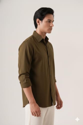 Image of CRYSTAL SKY Men Airy Linen Cotton Shirt Regular Fit Full Sleeves Solid Formal Shirt Stylish Daily Casual Office Wear