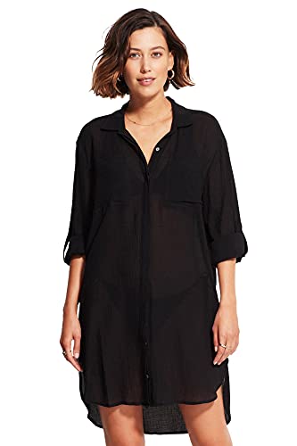 Camisa de playa para mujer Seafolly Crinkle Twill blusa texturizada