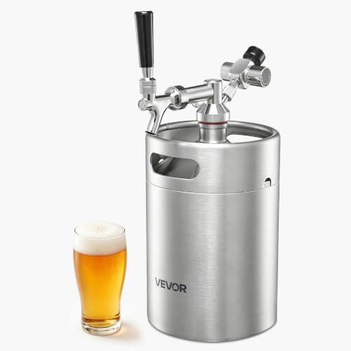 VEVOR 170oz Mini Keg Pressurized Growler Tap System 304 Stainless Steel Beer Kit with Co2 Regulator Self-Closing Faucet Keeps Fresh and Carbonation for Homebrew Craft and Draft Beer