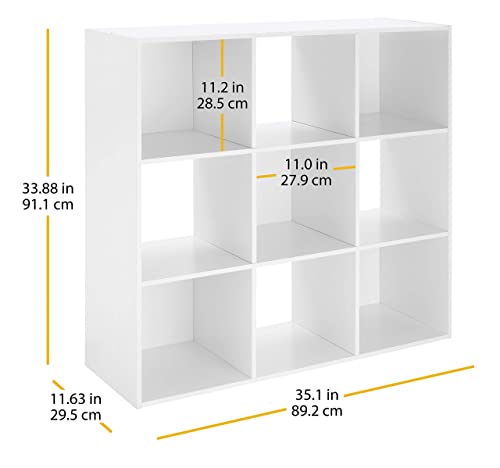 Whitmor 9 Cube Storage Organizer, 3 Tier Stackable MDF Bookcase, Open Storage Display Bookshelf, Storage Cabinet for Living Room, Bedroom, Home, Office, 35.5" L x 11.7" W x 35.5" H, White