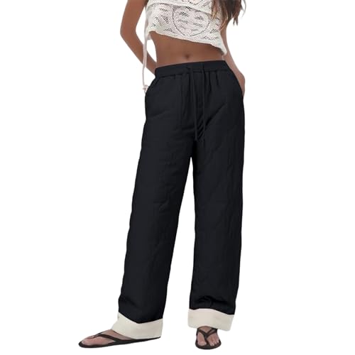 Pantalon chaud femme droit taille élastique en maille douce décontractée pour l'hiver