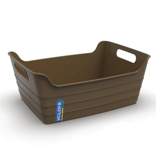 Image of KOLORR Flexi Handy Plastic Storage Baskets, Small (Pack of 4) Light Brown|Multipurpose Home & Kitchen Organiser|Unbreakable|Best Organiser For Bath & Beauty Products|Best For Everyday Storage