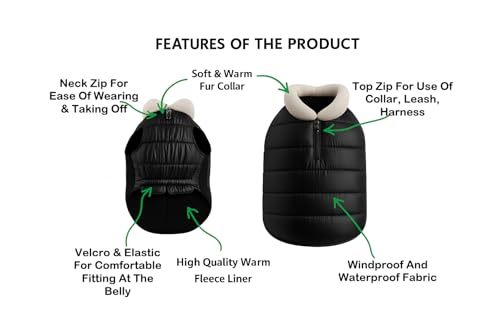 Image of The Pets Company Dog Winter Coat Jacket, Clothes, Windproof, Waterproof, Light Weight, Washable, Ultra Warm Thick Fleece Lined Dog Vest for Cold Weather Protection, (Black, Small - 14 Inch)