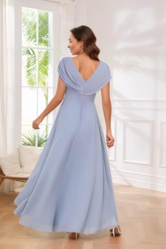 Cap Sleeve Mother of The Bride Dresses for Wedding Chiffon Lace Applique V Neck A Line Ruffle Formal Evening Gown 20253