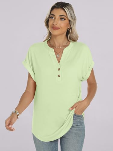 Image of ANRABESS Womens Short Sleeve Henley Tops V Neck Dressy Casual Blouses Summer Trendy Tee Shirts 2026 Vacation Fashion Clothes