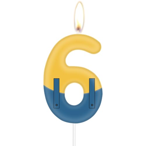 Velas de cumpleaños amarillas y azules, velas de fiesta número 6, tirantes azules impresos amarillos con temática de bebé, cumpleaños, graduación, baby shower, decoración de fiesta