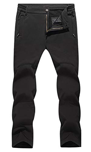 TACVASEN Casual Trousers Men Winter Outdoor Trousers Warm Fleece Hiking Cargo Trousers Black Zip Pockets