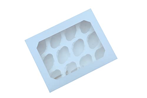 PACKARDI Pack of 10 White Cupcake Boxes 12 Hole with Window Including Stickers – Unique Cupcake Box with Auto Popup Perfect for Party Muffins, Cupcakes, Small Cakes & Cookies