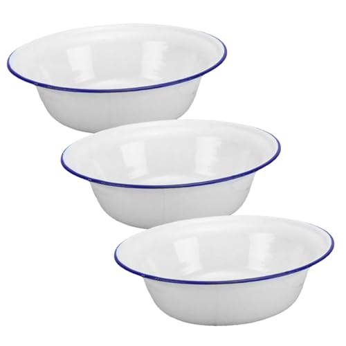 NOLITOY 3pcs Vintage Enamel Bowl Large-Capacity Retro Enameled Soup and Salad Basins Lightweight Kitchen Mixing Bowls for Camping and Outdoor Use