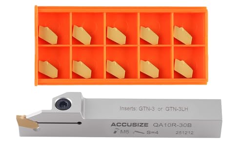 Accusize Industrial Tools 5/8'' Heavy Duty Indexable Grooving Cut-Off Holder, Nickel Plated, with 11 Gtn-3 Tin Coating Carbide Inserts, 2415-5028INS