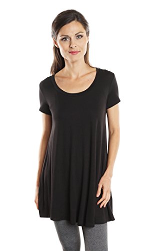 Free to Live Women's Loose Flare Fit Extra Long or Short Sleeve Tunic - Made in USA