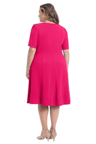 Image of London Times Women's Knit Eyelet Short Sleeve Crepe Inset Waist Midi with Button Detail