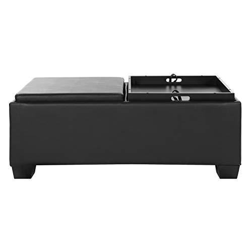 Lexicon Lenado Faux Leather Storage Ottoman/Bench With 2 Flip-Top Tray Inserts, 48" W, Espresso #TOP6