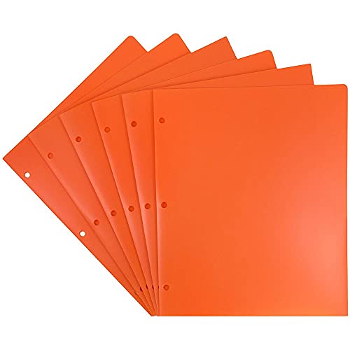 Jam Paper Heavy Duty Plastic 3 Hole Punch Pocket Folders - Extra Tough School Folders - Orange - 6/Pack #TOP2