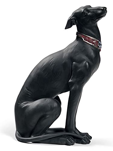 Sculpture de Luxe en Porcelaine Lévrier Noir 11 x H. 30 cm - Figurine Déco de Luxe Fabriquée et Peinte à la Main