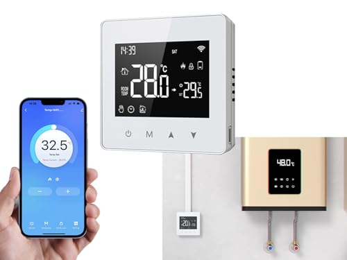 Getdoublerich Termostato WiFi Tuya para calefacción de Caldera de Gas, Alimentado por batería Controlador de Temperatura programable para Smart Lifes, Control Remoto por aplicación, 86 * 86 * 28mm