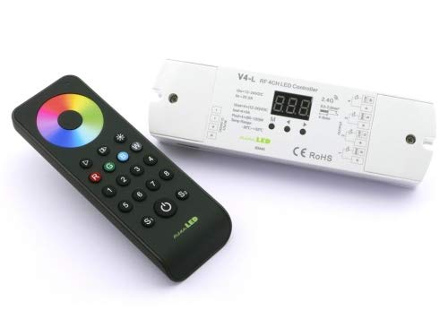 meanLED RS8 RGBW Funk-Controller Set 2,4GHz 4 Kanal 5A/CH 12-24V PWM einstellbar 500Hz/ 2000Hz Dimmkurven linear/logarithmisch Multi-Funk 8 Zonen + 2 Speicherplätze Reichweite 30m