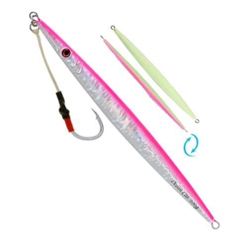 OCEAN CAT Slow Pitch Jig Flat Fall Jigging Fishing Lures Vertical Jigs Jigging Baits with Assist Slow Pitch Jig Hook for Saltwater Fishing 60G/100G/150G/200G/250G (160G, Style-5: Pink Color)