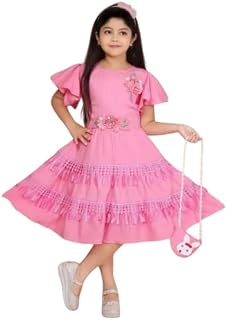 Kid Girls Cotton Blend Floral Knee Length Frock Dress | Comfortable, Breathable, Lightweight, Skin Friendly Price In India