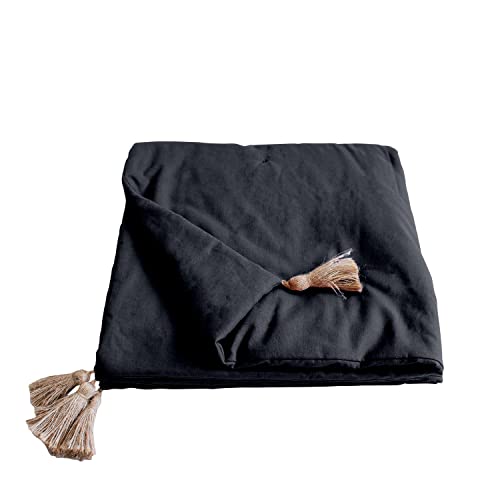 Enjoy Home – Edredon Décoratif - Gris Foncé avec 4 Pompons Jute – 90x190cm - 100% Coton – Certifié Oeko-TEX – Collection Panama