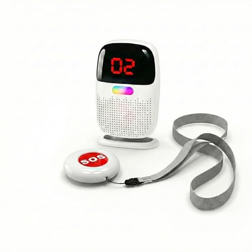 PILSAMAS Rechargeable Medical Alert System for Seniors No Monthly Fee, 1640ft Range Portable Caregiver Pager Wireless Call Button for Elderly with LCD Display, IP65 Waterproof (1 Page,1 Help Button)