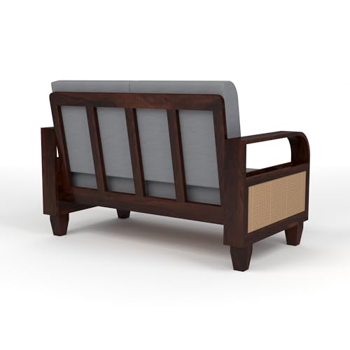 Image of KINGS HOME FURNITURE Sheesham Wooden 4 Seater Sofa for Living Room | Solid Wood Sofa with Rattan Cane Side Rack | Rosewood Sofa Set for Home & Office | Lounge (Walnut, 4 Seater)